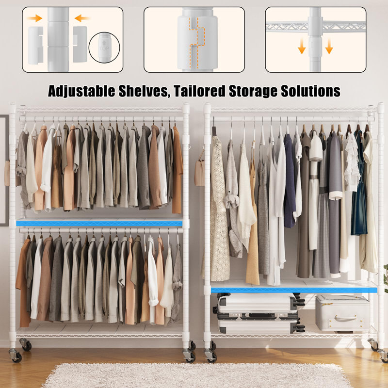 Gerodi 90cm W Rolling Clothes Rack, White