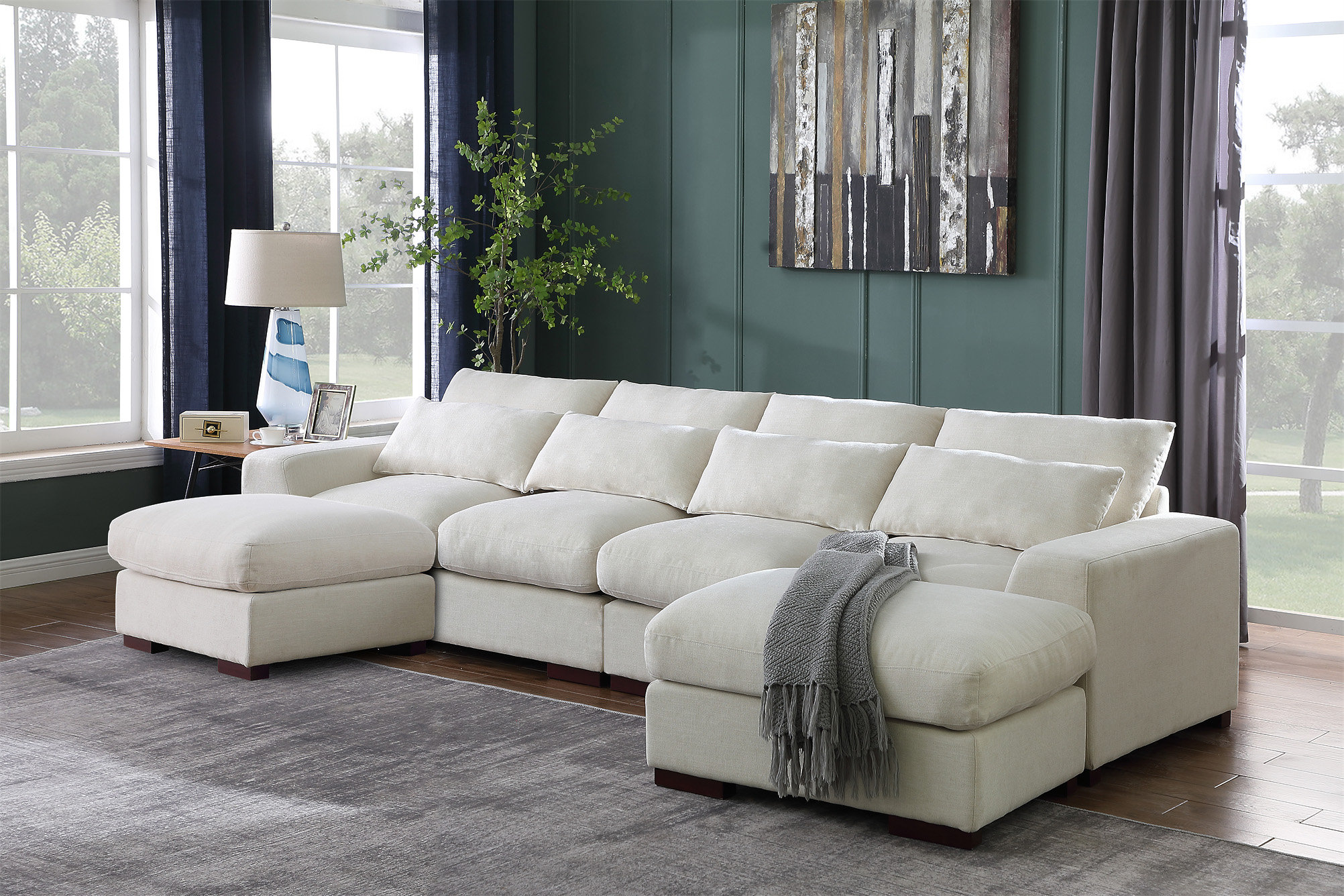 Latitude Run® Tatman Linen Blend Sectional With 2 Ottomans,U-Shape