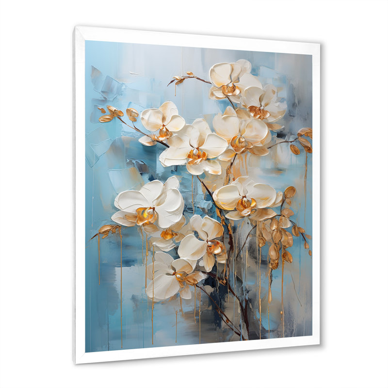 " Beige And Gold Orchids Simplicity VII ", White Single Picture Framed, 40" H x 30" W x 1.5" D