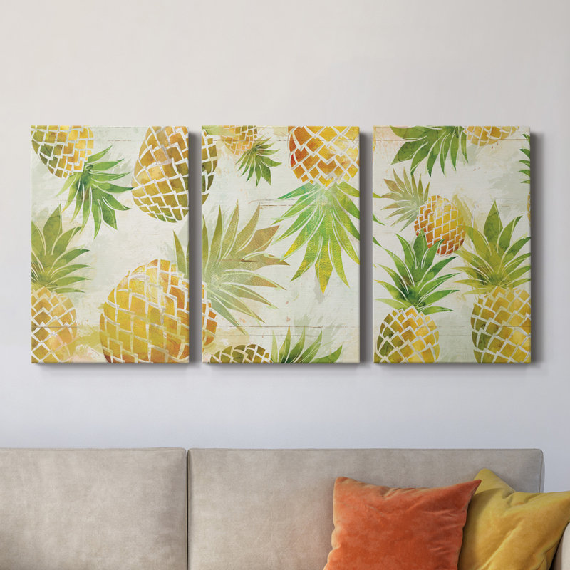 «Tossing Pineapples» - Toile tendue avec châssis de qualité supérieure - Prêt à être accroché, H 48 po x l 96 po x P 1 po