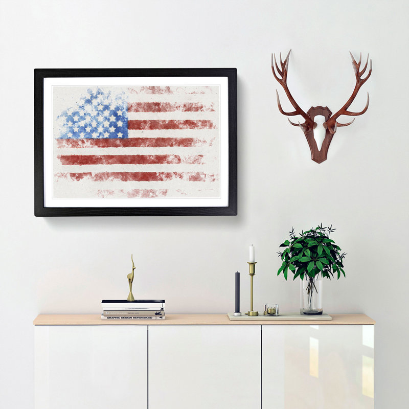 American Flag - Framed Print, 62cm H x 87cm W x 2cm D, Black Framed