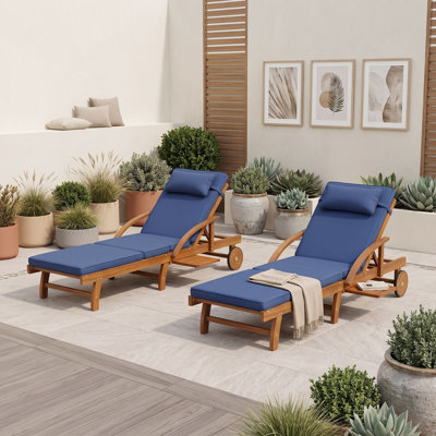 Ensemble de 2 chaises longues d'extérieur réglables en bois d'acacia