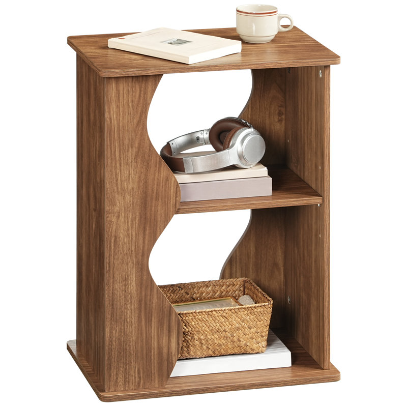 Wave Pattern Mid-Century Modern End Table, Side Table with Adjustable Removable Shelf