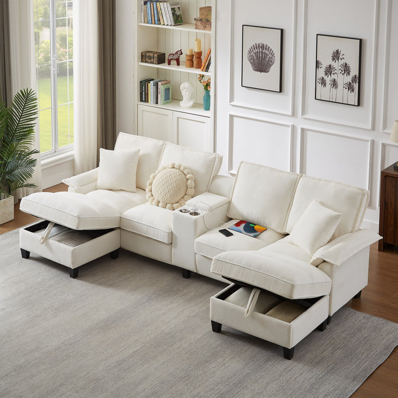 Latitude Run® Jilisa 120" Modular Corduroy Sectional With Storage ...