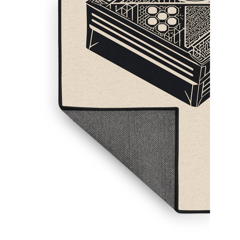 Tapis rétro doux et moelleux à motif géométrique en tenafly beige, 8 x 10