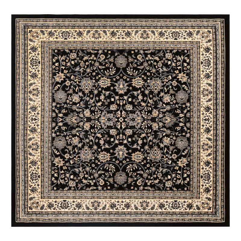 Tapis bourgogne Bhatari, Black, Carré 10pi