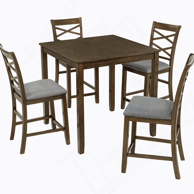 Ensemble de table de salle à manger à hauteur de comptoir 5 pièces en bois, table de salle à manger avec 4 chaises pour le salon, la cuisine et la salle à manger