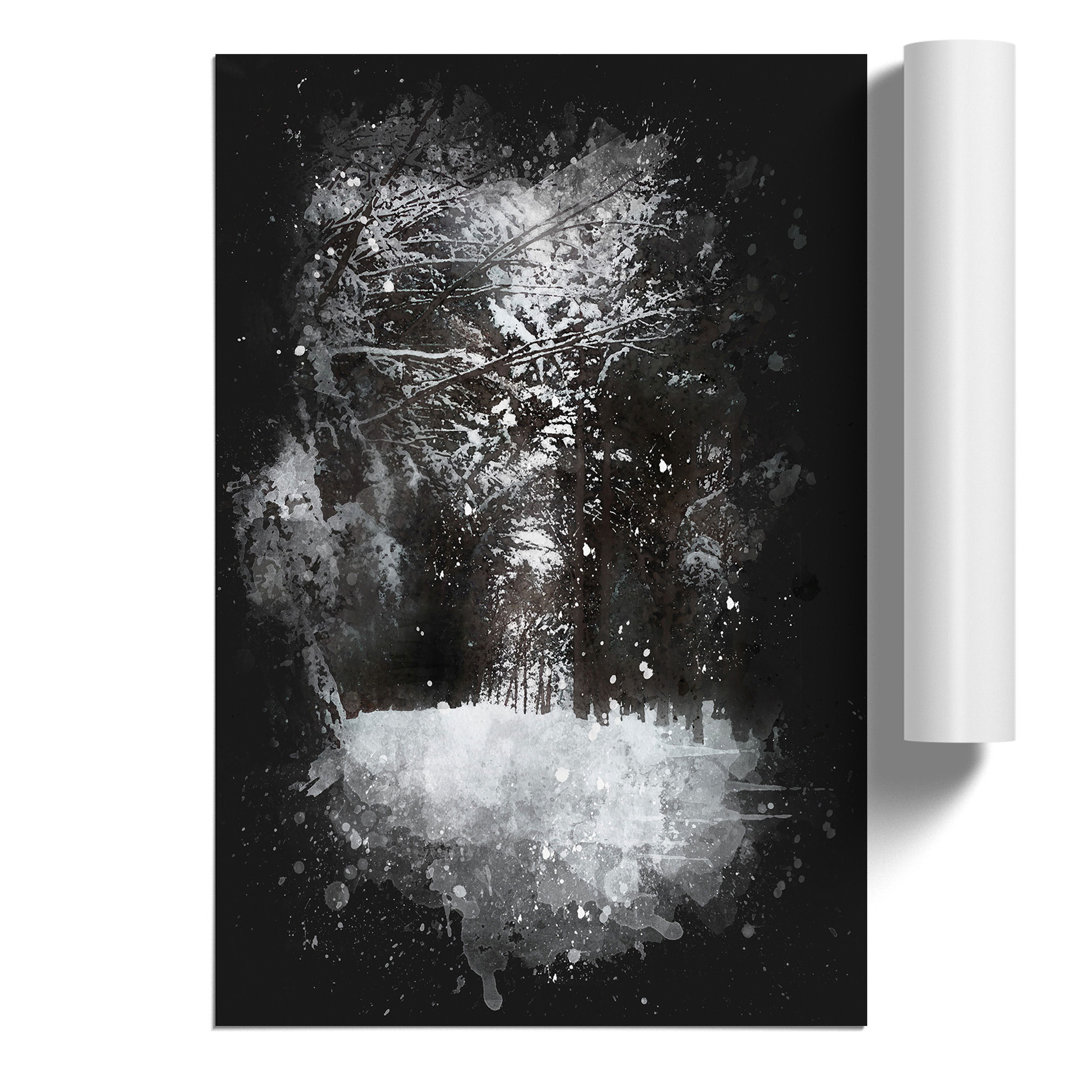 Road Throught the Winter Forest Paint Splash - Frameless Print