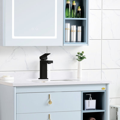 Robinet de salle de bain à poignée simple en noir mat, installation en trou, laiton massif, antirouille, forme carrée élégante, débit réglable, robinet d'évier noir à installation rapide, fabrication en laiton,