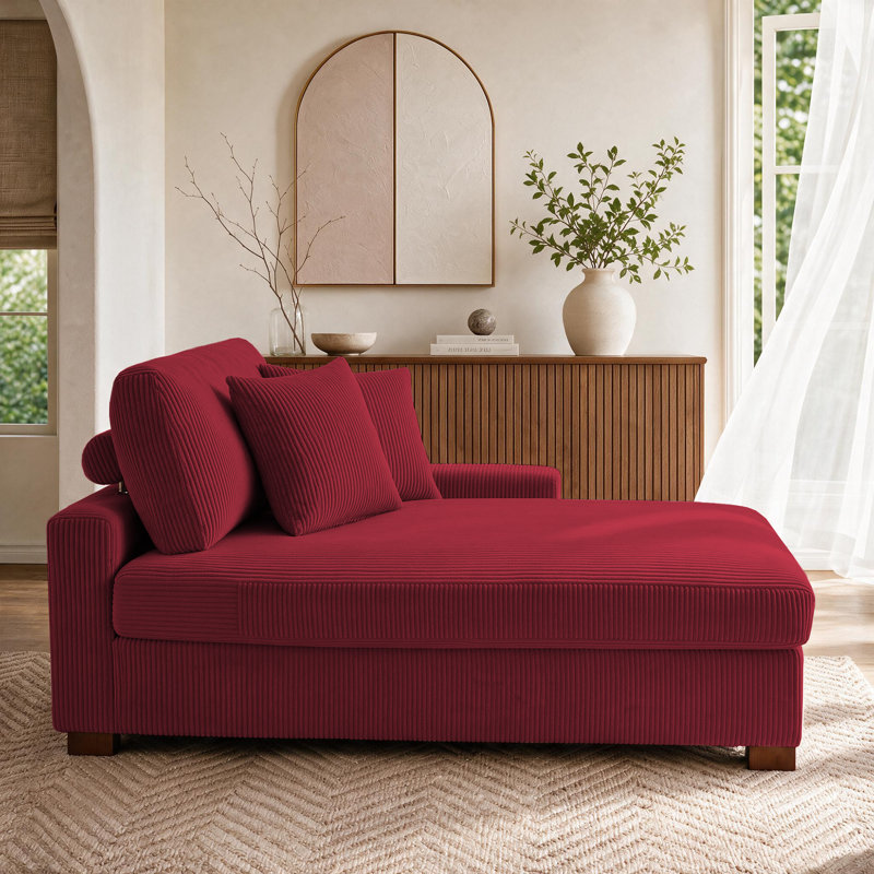 Chaise longue surdimensionnée en velours côtelé rouge avec accoudoirs et coussins Milbrey, Face à la droite, Velours côtelé