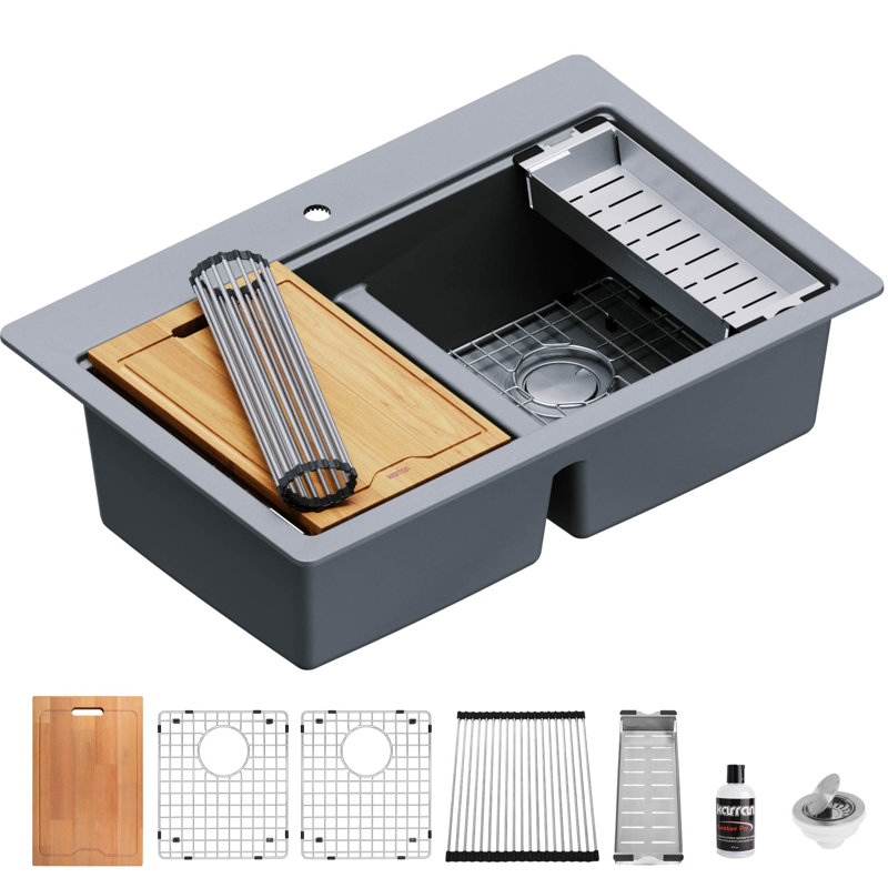Évier de cuisine à quartz 33 L, Gris