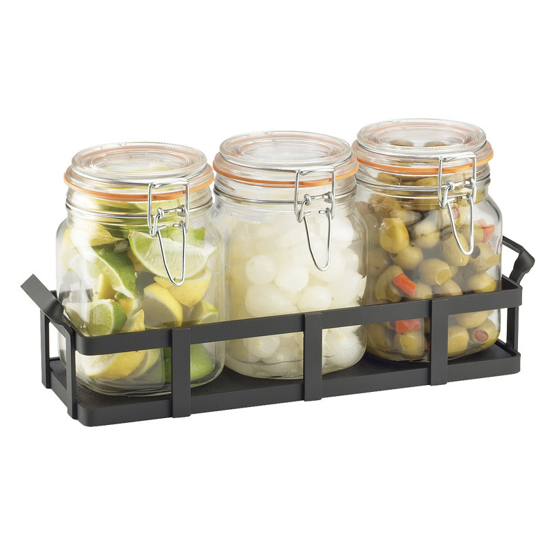 Black Rustic Jar Condiment Display with Jars, Tall