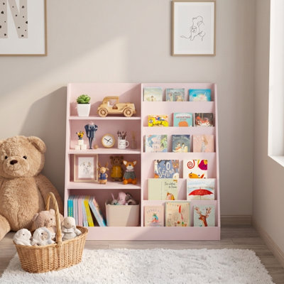 Étagère pour enfants, étagère en forme de A avec plusieurs compartiments de rangement, étagère ouverte pour livres d'images, jouets et décorations, présentoir à livres pour salle de jeux, chambre, chambre d'enfant