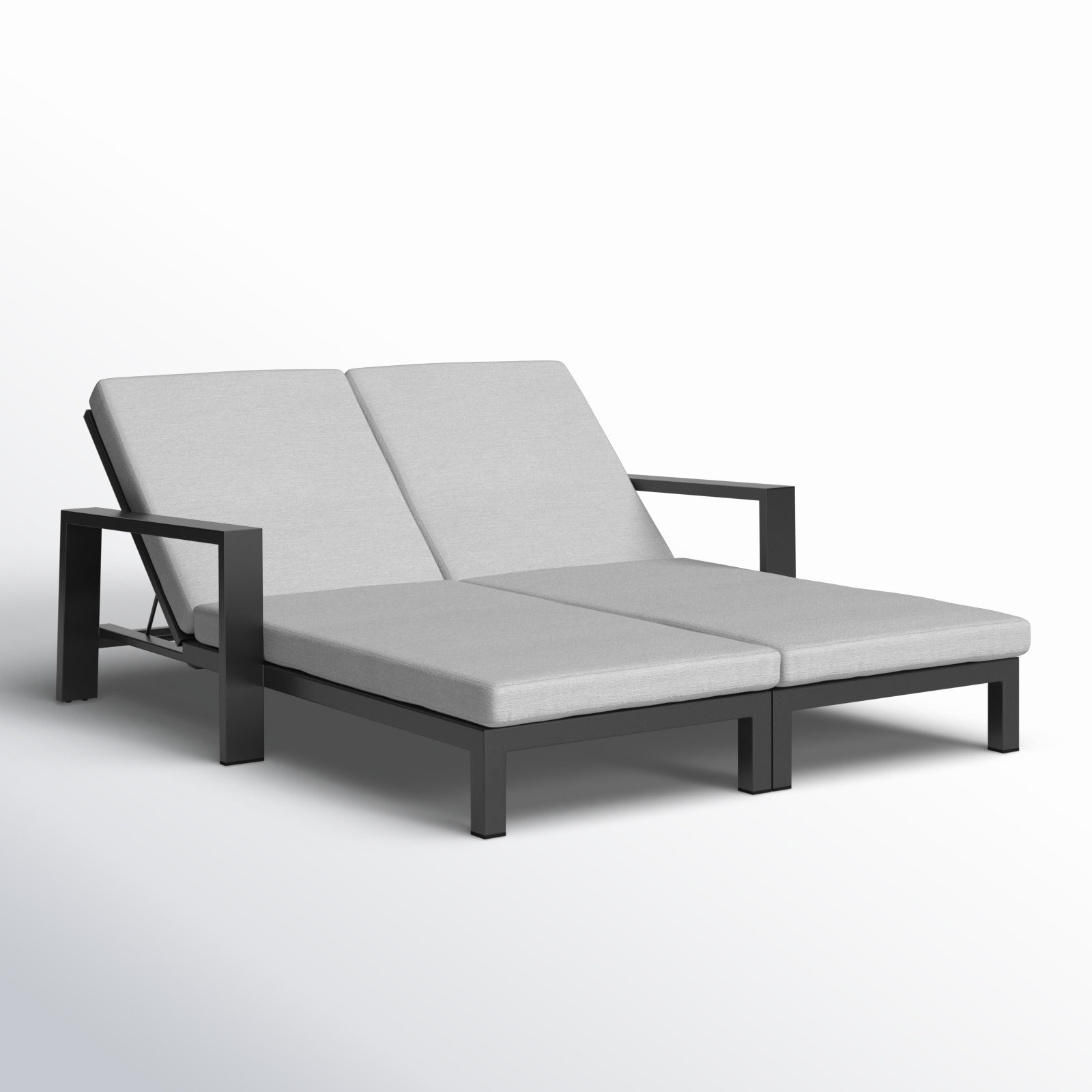 Hoyt Outdoor Metal Double Chaise Lounge, Grayish Cushion/Gray Frame