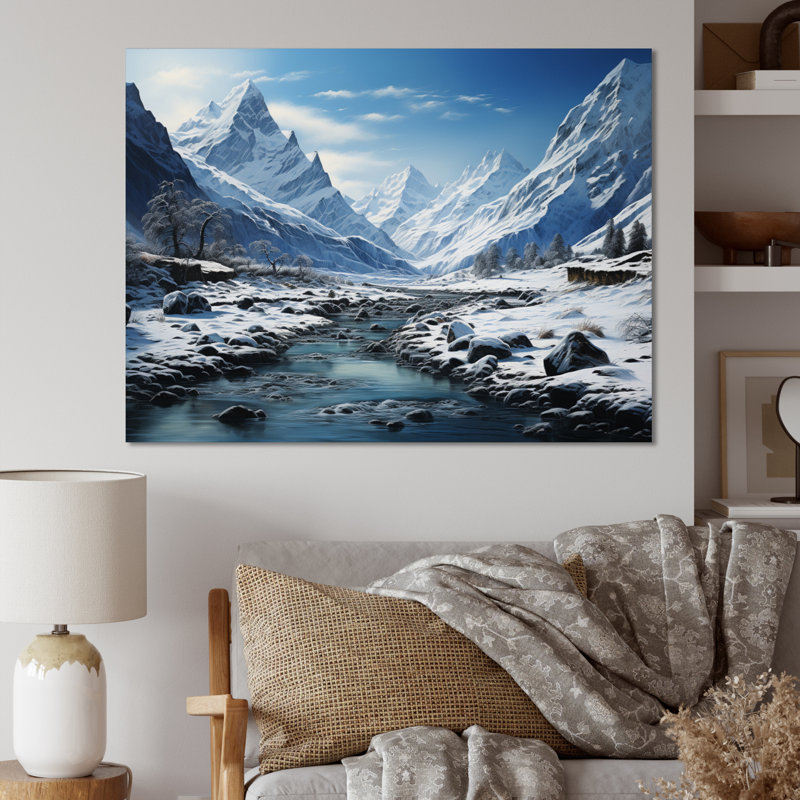 Winter Tranquility Mountains I - reproduction imprimée, 30" H x 40" W, White Picture Framed