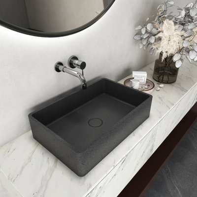 19.13 Inch Dark Gray Concrete Rectangular Bathroom Sink, Unique Finish, Easy To Clean, Aesthetic Design Modern 19.13'' Vessel Sink For Bathroom, , Design, Clean