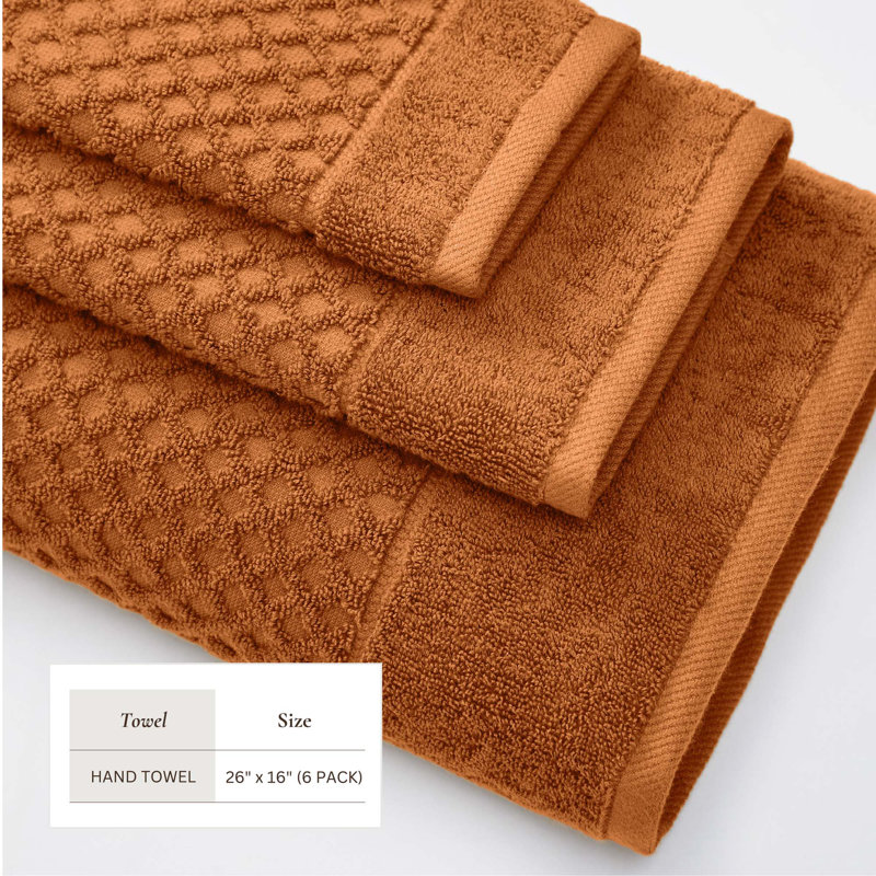 Ultra-Soft & Absorbent 100% Cotton Towel Set, Copper Diamond, Hand Towels - 6 Pack