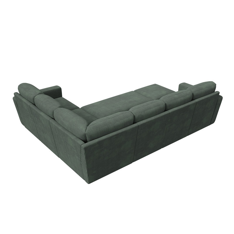 Canapé-lit modulaire en U avec rangement Anureet Latitude Run®, Velours côtelé vert