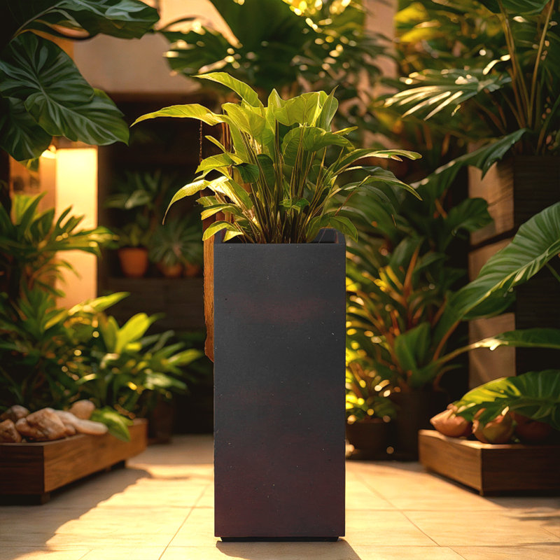 Weathered Concrete Tall Rectangular Planter, Outdoor Indoor Modern Decorative Planter Pot, Lightweight, Weather Resistant, Seamless with Drainage Hole