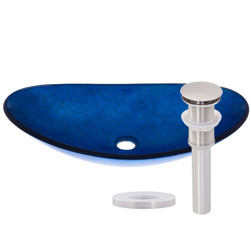 Novatto 16.5'' Glass Oval Bathroom Sink, Brushed Nickel