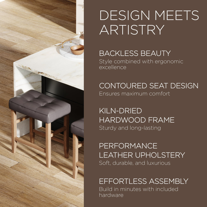Oxfield Upholstered Counter Stool with Solid Wood Frame, Counter Stool (26" Seat Height), Brown, Gray
