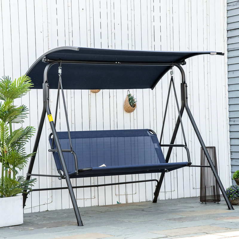 Banc 3 balançoires avec auvent réglable - Bleu foncé pour profiter du patio, du jardin, de la piscine, de la terrasse, de la cour, du balcon