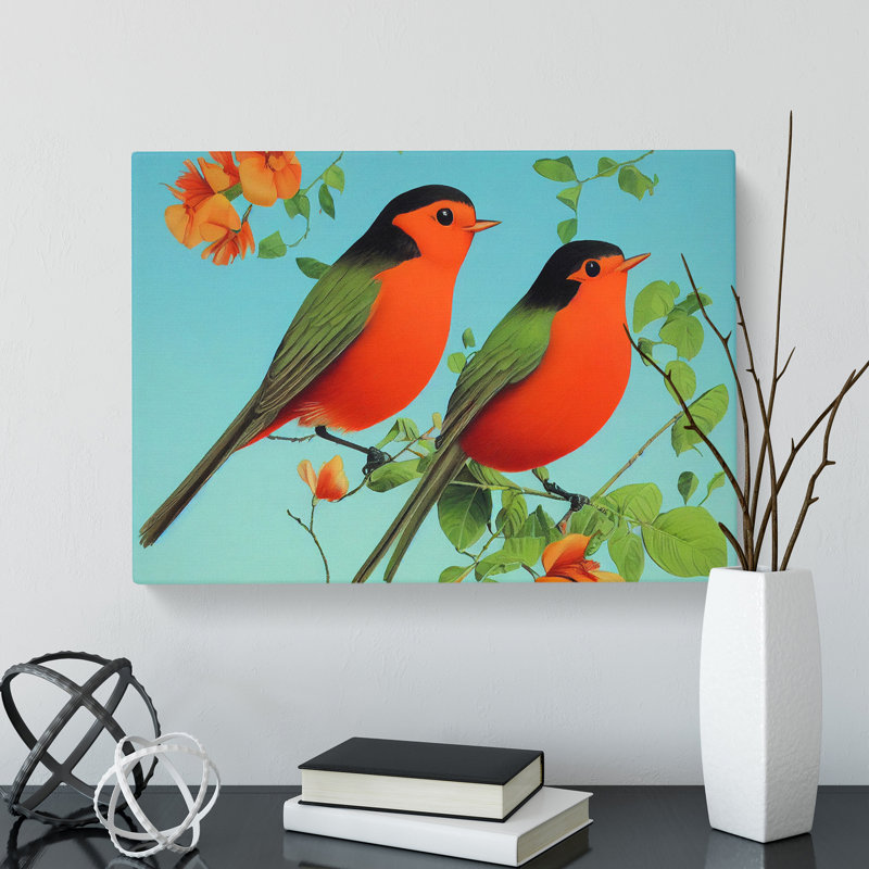 Art Deco Robin Birds - Wrapped Canvas Print
