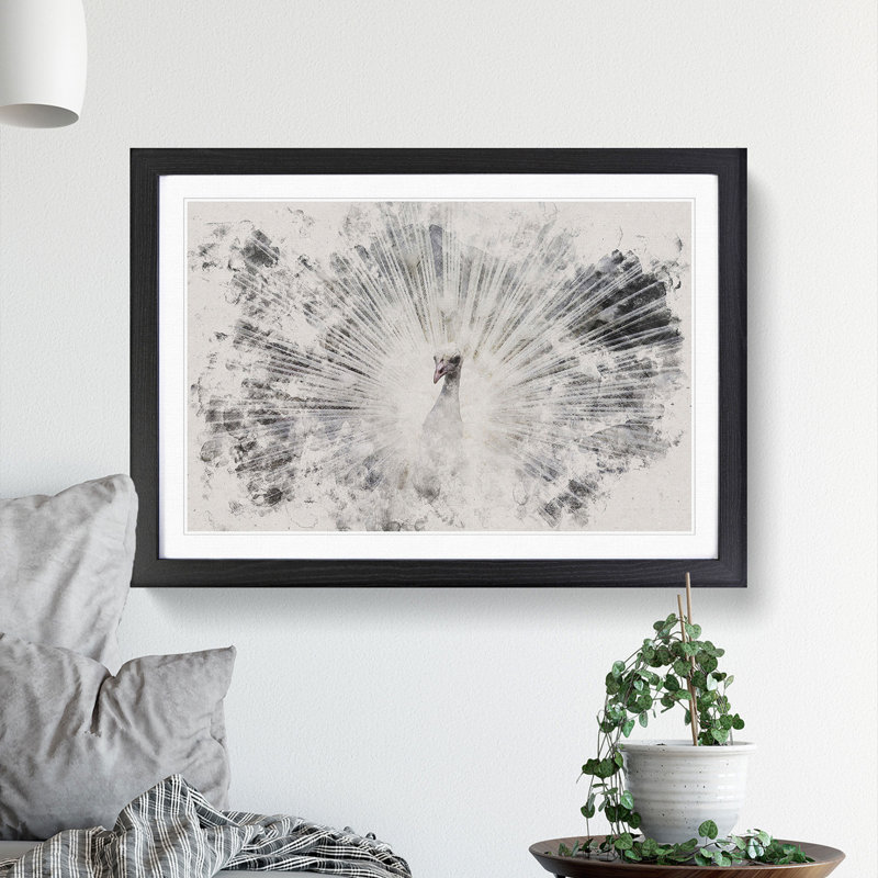 White Peacock - Picture Frame Graphic Art, 65cm H x 90cm W x 2cm D, Black Framed