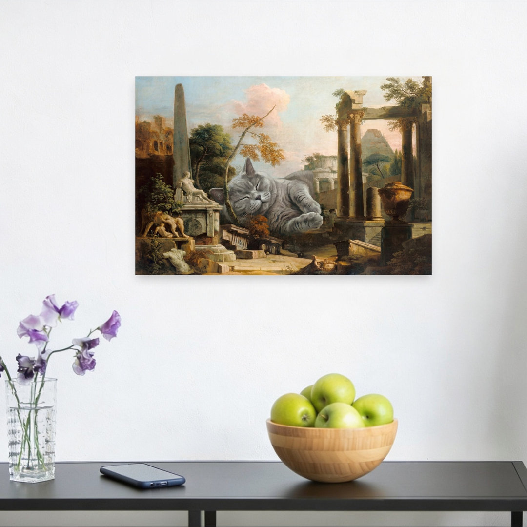 Giant Sleeping Cat Ruins Dreamy Peaceful Serene Cat Architecture Landscape Wall Art Print
