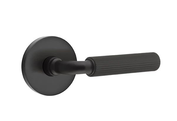 Emtek Select Privacy Interior Mortise w/ Disk Rosette & R-Bar Stem, Straight Knurled Lever, Right, Flat Black