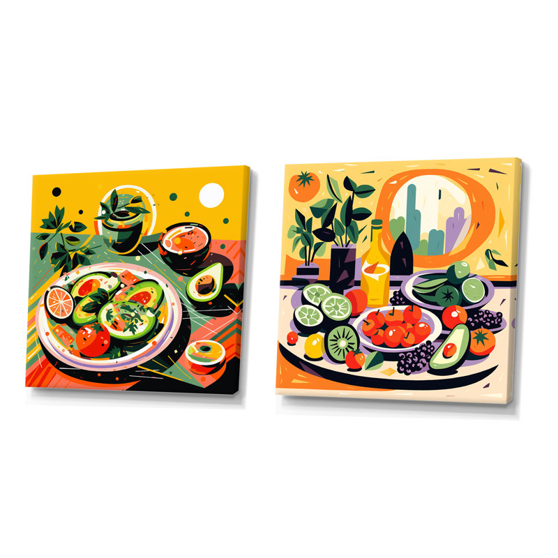 «Green and Red Avocado In Mexico I», ensemble de 2 décorations murales, Toile tendue, H 36 po x l 73 po x P 1,5 po