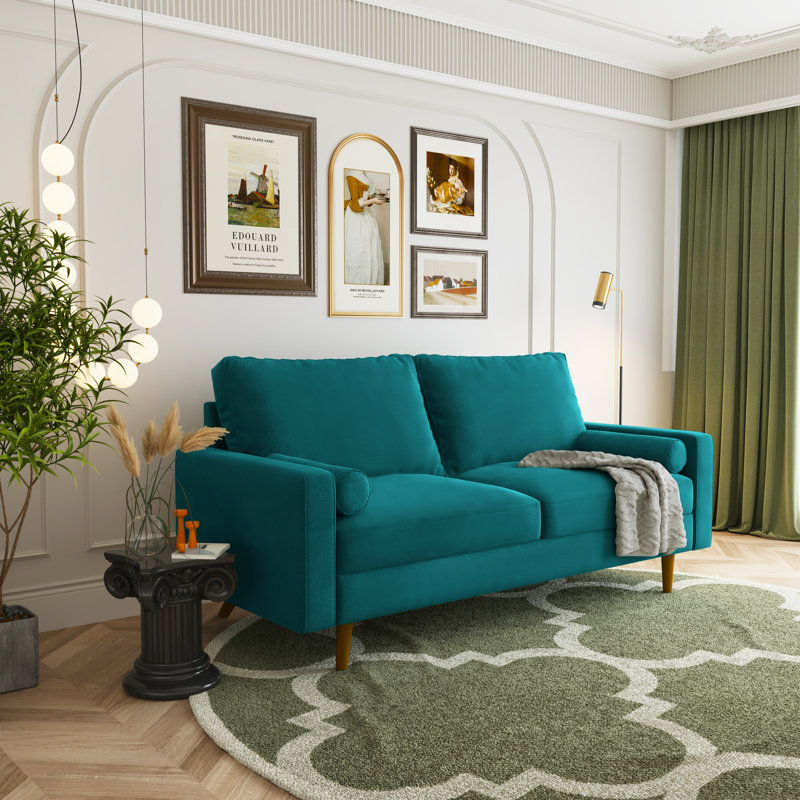 Linnea 70'' Velvet Square Arm Sofa, Teal Velvet