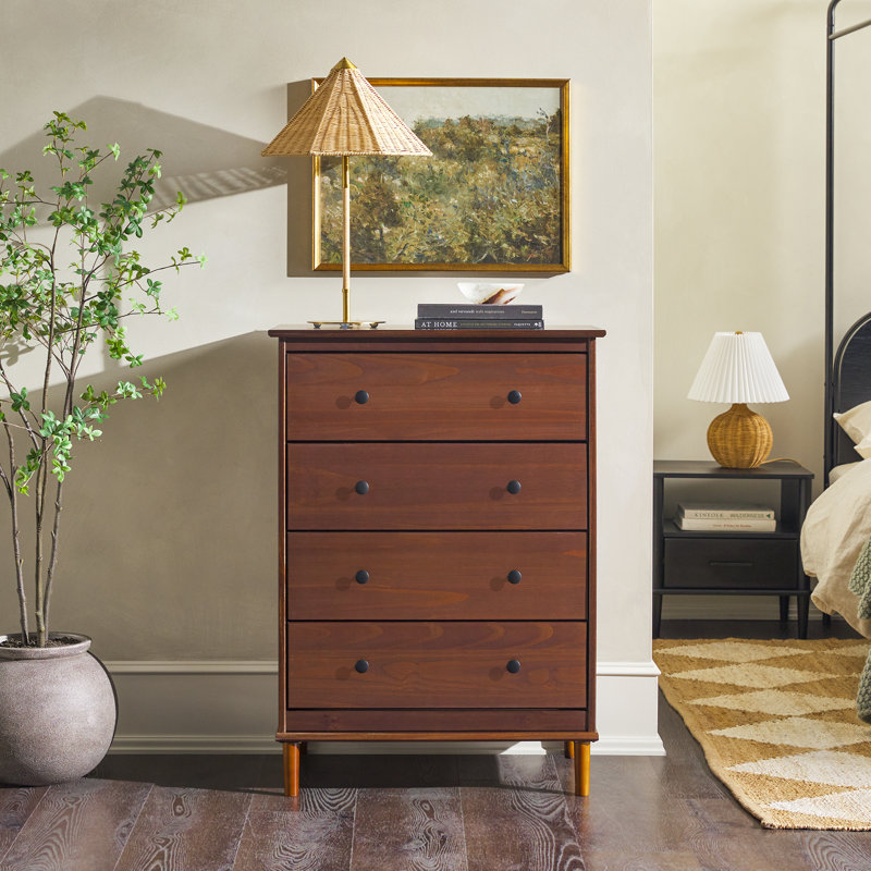 Haney Solid Wood 4-Drawer Dresser, Walnut
