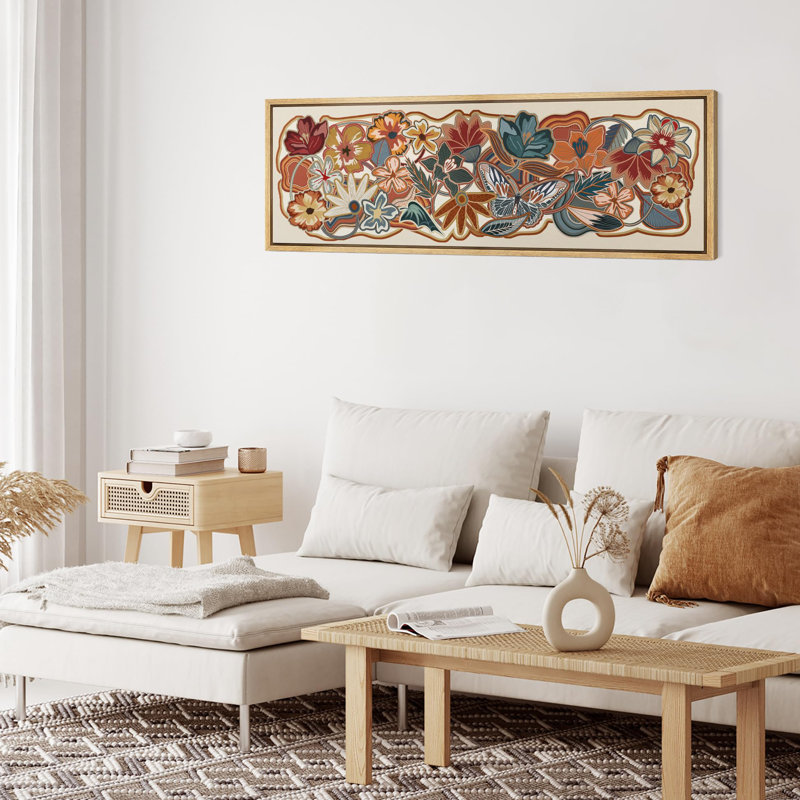 Abstrait botanique floral automnal vibrant, H 20 po x l 60 po, Naturel