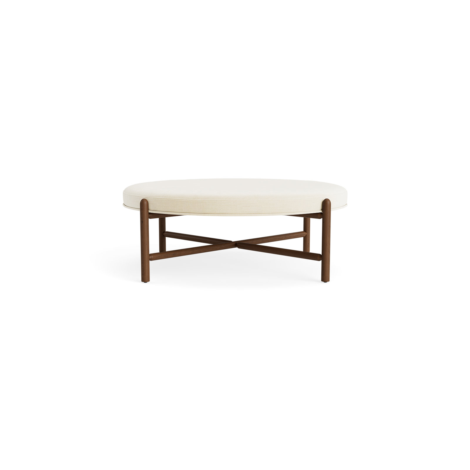 Vane 48" Round Ottoman, Cream, Walnut