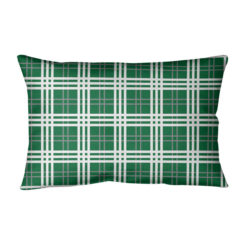 Plaid Reversible Throw Pillow, Green/Silver/White, Poly Twill