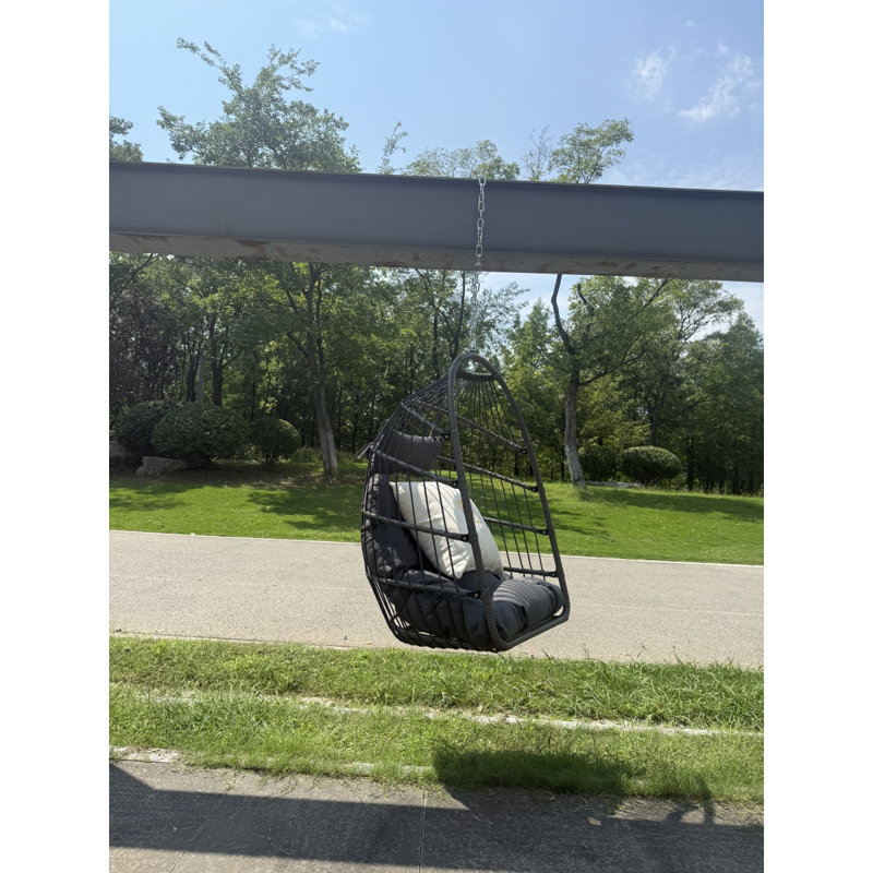 Outdoor Garden Rattan Egg Swing Chair Hanging Chair PE Hanging Chair  Gray, Gray