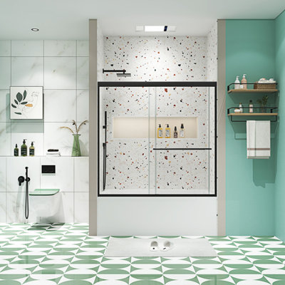 Porte de baignoire, porte coulissante 56 "-60" X58 "