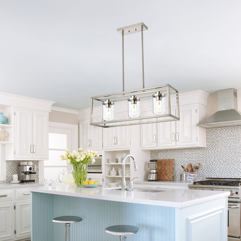 Luminaire suspendu pour îlot de cuisine 3 lumières Joeseline, Nickel brossé