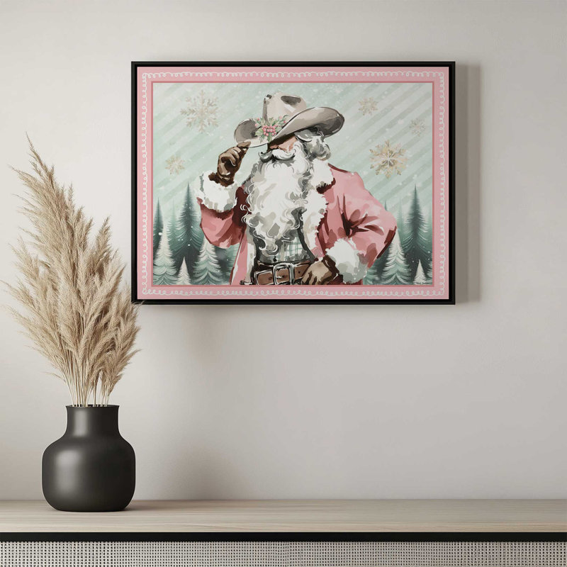 «Cowboy Santa II» par Nicole DeCamp, reproduction d'art, L 24 po x H 18 po, Brun, Toile avec cadre