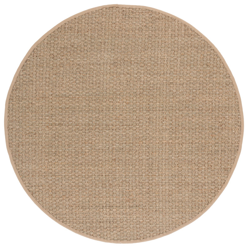 Delapena Solid Colour Bamboo Slat / Seagrass Hand Woven Area Rug, Round 152 cm, Natural/Beige