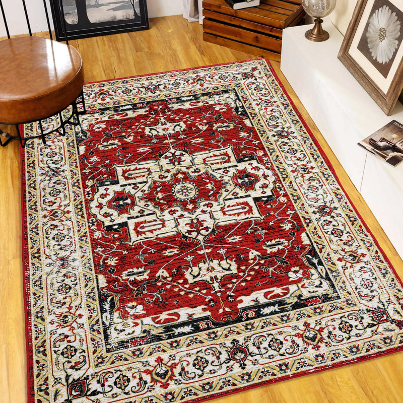 Area Rug, Vintage Bohemia Large Persian Non-Slip Washable Rug For Living Room Kitchen Bedroom Living Room Flower Design