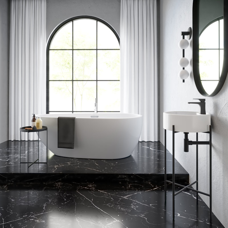 Lavabo console rond 15,75 "avec support pour lavabo Monaco, lavabo blanc, Noir mat