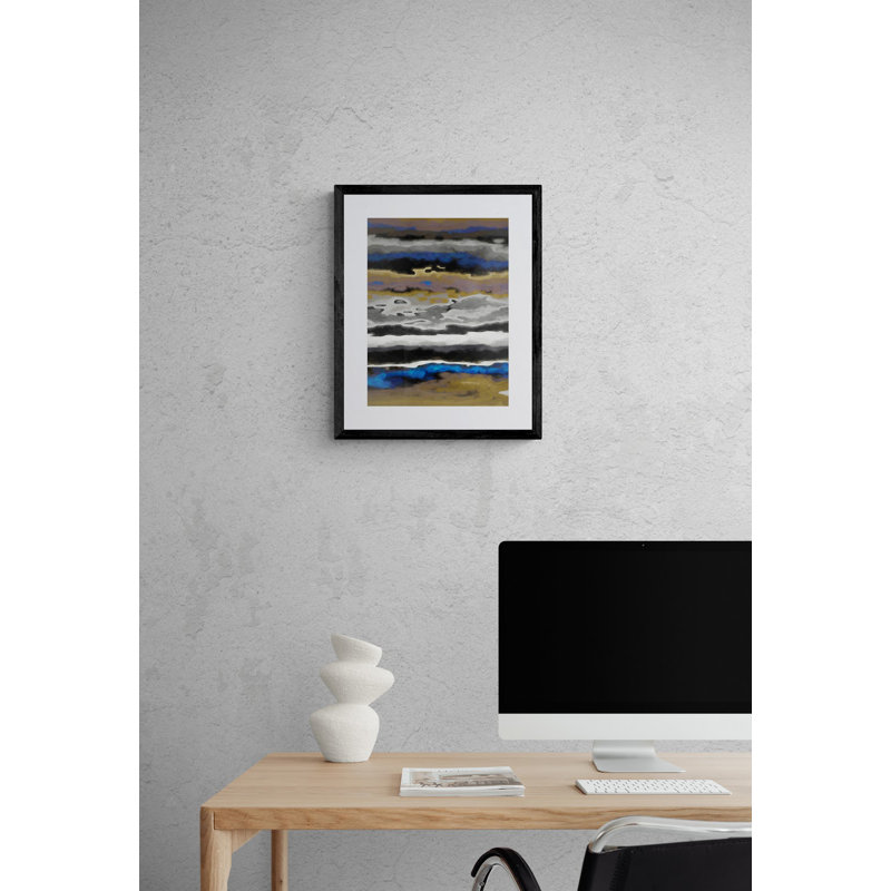 «Abstract Composition 985» par Angel Estevez - peinture encadrée, H 21,2 po x l 17,2 po, Papier avec cadre noir