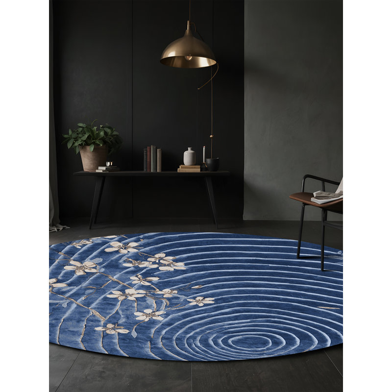 Tapis gris soyeux et moelleux, Rond 7 pi