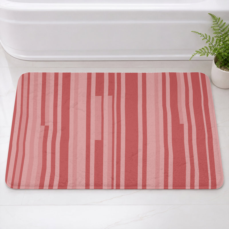 Tapis de bain à rayures verticales, L 24 po x L 17 po, Rouge foncé / rouge moyen