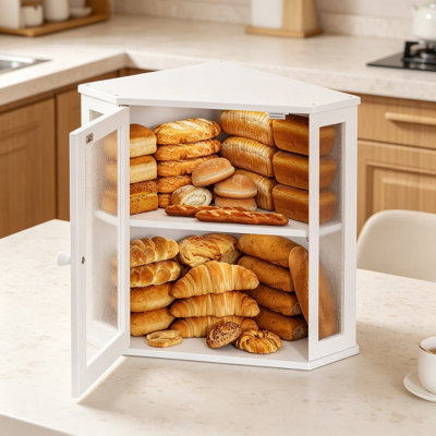 Large Bamboo Corner Bread Box for Kitchen Countertop, Double Layer Storage Bin for Homemade Bread, Pastries, and Snacks with Acrylic Translucent Window