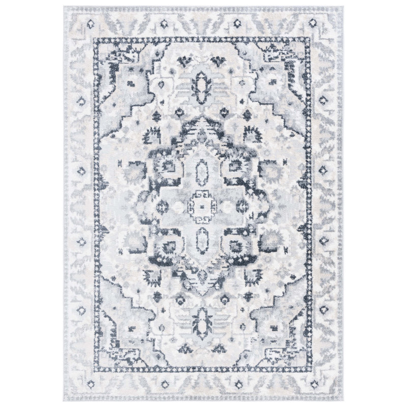 Tapis oriental en jute / polypropylène tissé à la machine en bleu / gris Lowrey, Rectangle 4 pi 5 po x 6 pi 5 po