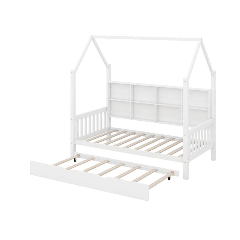 Wooden Twin Size House Bed With Trundle, Twin