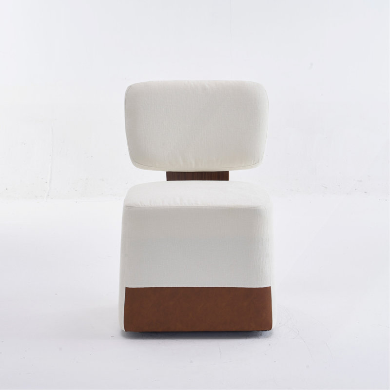 Linen Upholstered Armless Dining Chair With Casters, Ivory